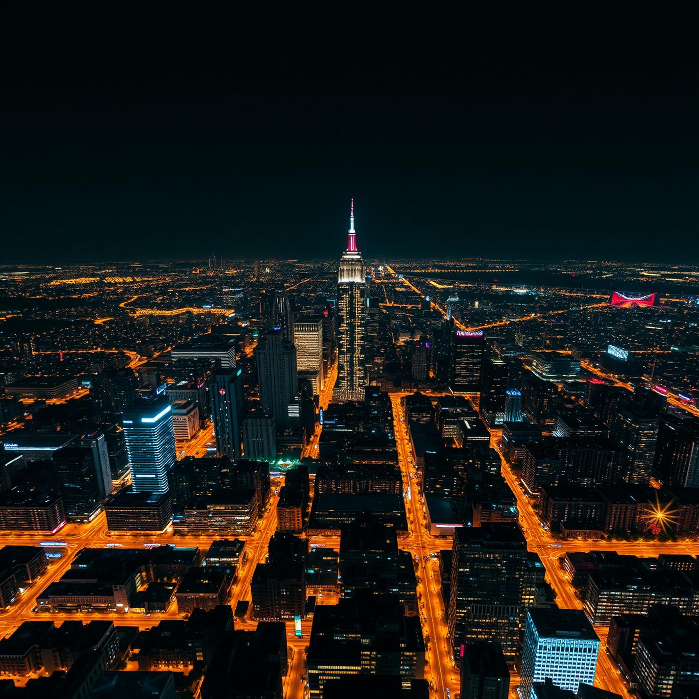 Ciudad nocturna vista aérea